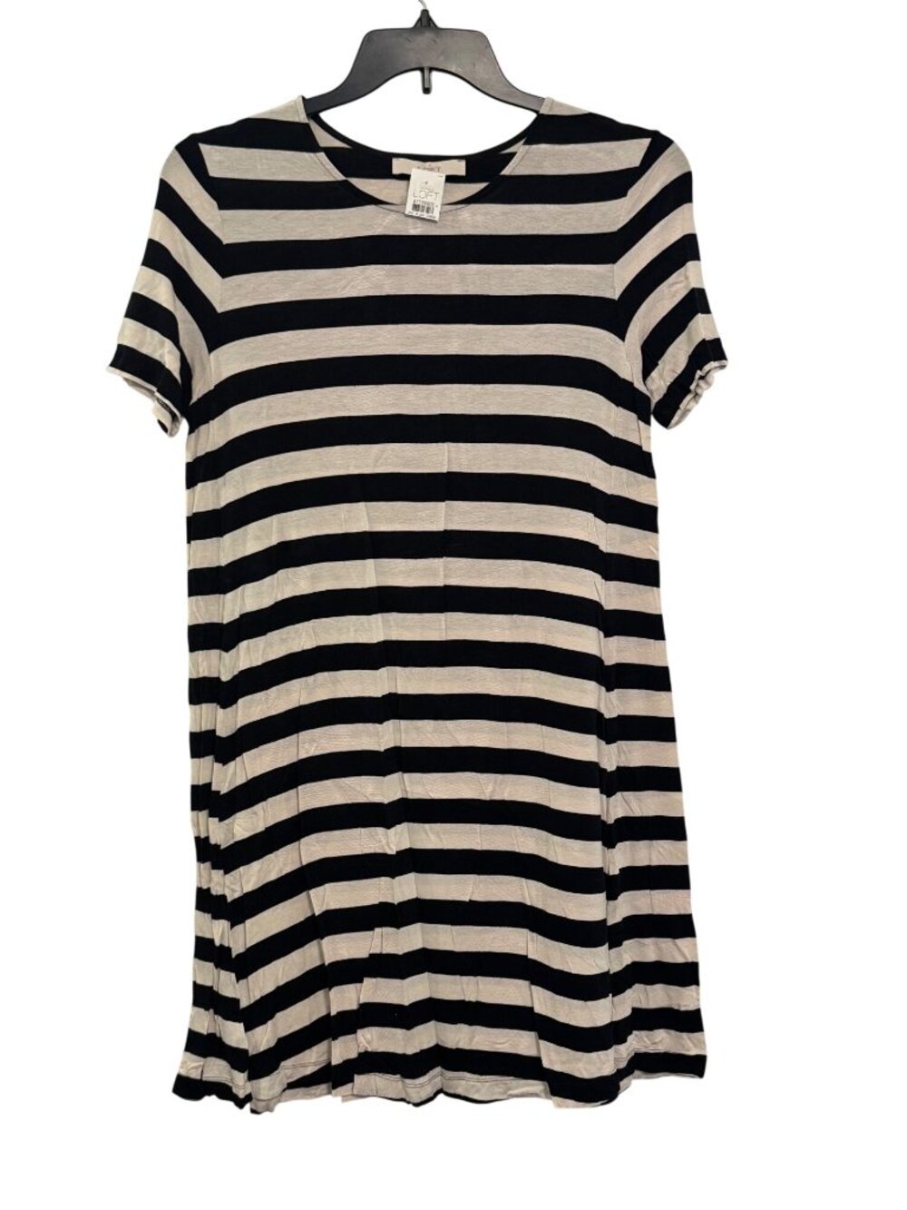Ann Taylor Loft Black & White Striped A-Line Dress Medium Rayon Blend